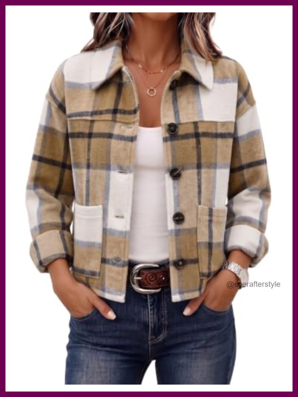 Women's Flannel Cropped Plaid Shacket Jacket Button Down Fall Outfits